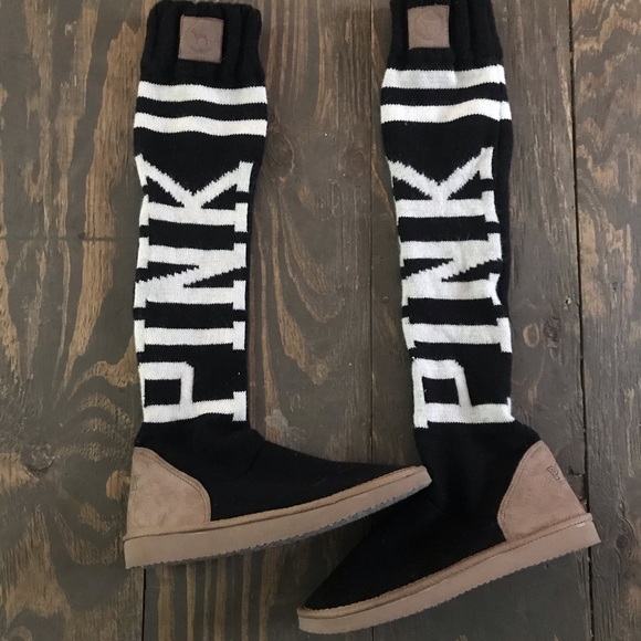 PINK Victoria's Secret Shoes - Rare VS Pink Mukluk long boots slippers Black